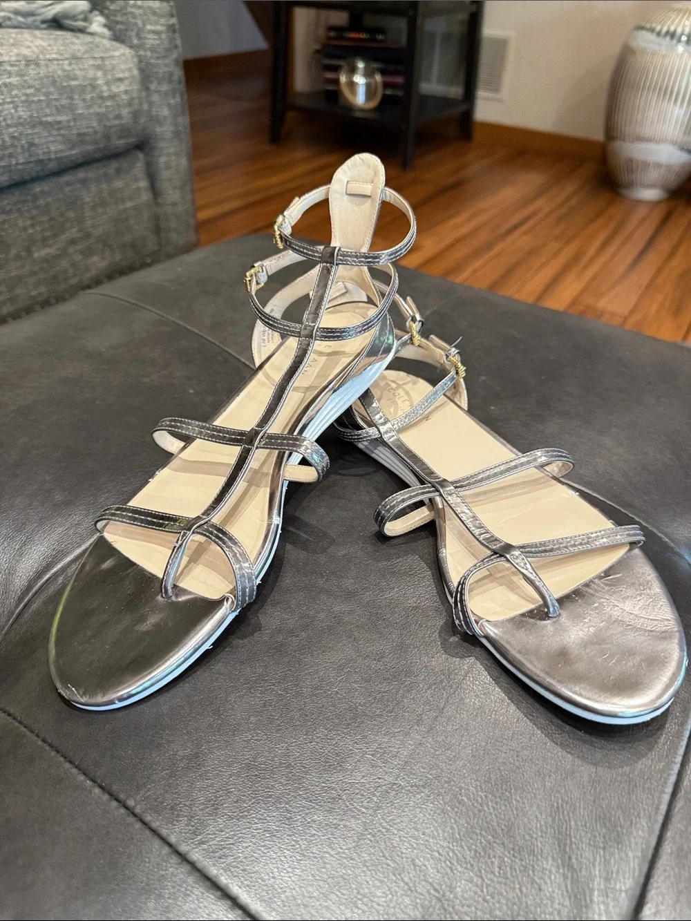 Cole Haan Metallic Silver Strappy Flat Sandals